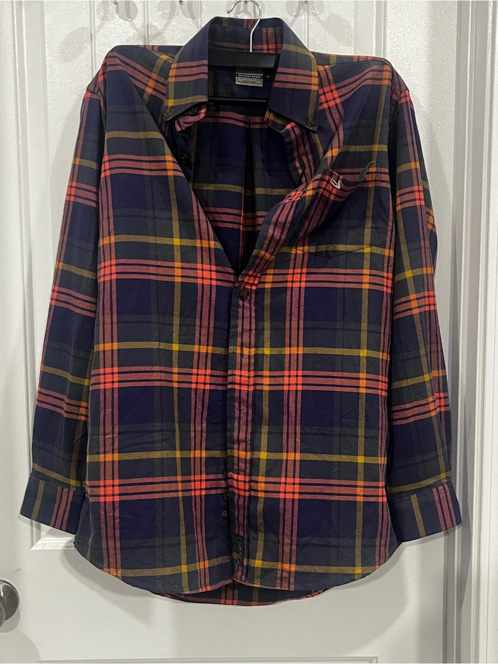 Southern Marsh Navy Plaid Button-Down Shirt with Orange & Yellow Stripes